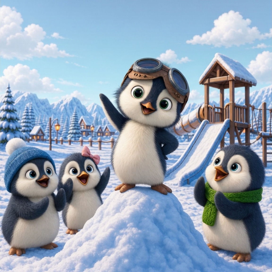 Pedro and friends at Penguin Playground